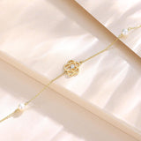 Pulsera de flor de rosa de oro amarillo de 14K con perlas de agua dulce de 4MM, pulsera ajustable de lujo, joyería fina