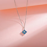 Collar de plata de ley FANCIME "Princess Dream" con gema cuadrada aguamarina de marzo