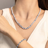 FANCIME "Glamour Radiance" Collar de tenis de plata de ley con aguamarina tallada elegante, piedra de nacimiento de marzo