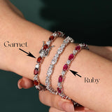 Pulsera de plata de ley con granate talla fancy corte tenis "Glamour Radiance" piedra de nacimiento de enero