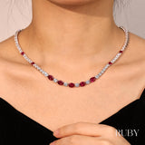 "Glamour Radiance" Collar de tenis de plata de ley con rubí tallado elegante, piedra de nacimiento de julio