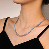 FANCIME "Glamour Radiance" Collar de tenis de plata de ley con aguamarina tallada elegante, piedra de nacimiento de marzo