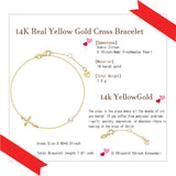 Pulsera de cruz lateral sólida de oro amarillo de 14K con eslabones de perla, pulsera ajustable, joyería fina