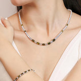 "Glamour Radiance" Collar de tenis de plata de ley con peridoto tallado elegante, piedra de nacimiento de agosto