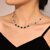 "Glamour Radiance" Collar de tenis de plata de ley con esmeralda tallada elegante, piedra de nacimiento de mayo