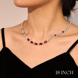"Glamour Radiance" Collar de tenis de plata de ley con rubí tallado elegante, piedra de nacimiento de julio