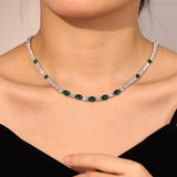 "Glamour Radiance" Collar de tenis de plata de ley con esmeralda tallada elegante, piedra de nacimiento de mayo
