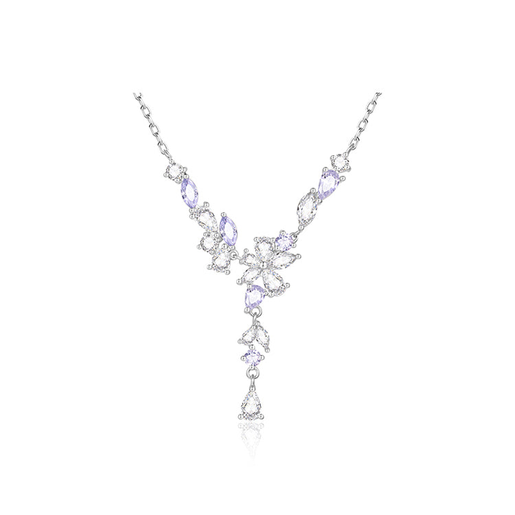 FANCIME “Wisteria Bouquet” Collar en Y con flores colgantes de plata de ley