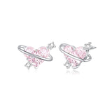 FANCIME "Sweetheart" Pendientes de plata de ley con planeta rosa y cierre de presión