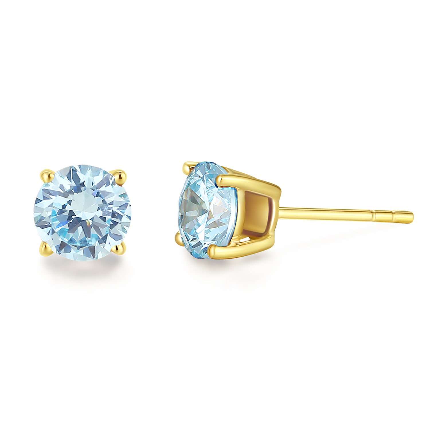 Pendientes de botón con piedra preciosa de forma redonda en oro amarillo macizo de 14k FANCIME