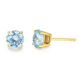 Pendientes de botón con piedra preciosa de forma redonda en oro amarillo macizo de 14k FANCIME