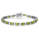 Pulsera de plata de ley con peridoto talla fancy corte tenis "Glamour Radiance" piedra de nacimiento de agosto