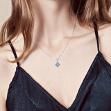 Collar de plata de ley FANCIME "Princess Dream" con gema cuadrada aguamarina de marzo