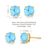 Pendientes de botón con piedra preciosa de forma redonda en oro amarillo macizo de 14k FANCIME
