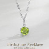 Collar con colgante de piedra de nacimiento peridoto en oro blanco macizo de 14K y cadena de plata de ley FANCIME "Flor Eterna"