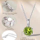 Collar con colgante de piedra de nacimiento peridoto en oro blanco macizo de 14K y cadena de plata de ley FANCIME "Flor Eterna"