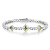 Pulseras de tenis de plata de ley con peridoto, piedra de nacimiento de agosto "Brillo Cuadrado" FANCIME
