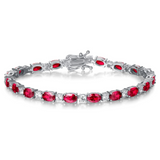 Pulsera de plata de ley con rubí talla fancy corte tenis "Glamour Radiance" piedra de nacimiento de julio