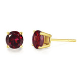 Pendientes de botón con piedra preciosa de forma redonda en oro amarillo macizo de 14k FANCIME