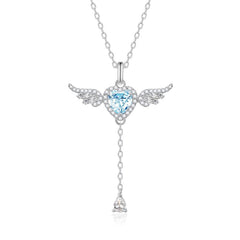Collar de plata de ley con aguamarina, piedra de nacimiento de marzo "Amor de Ángel" FANCIME