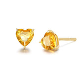 Pendientes de botón con gema en forma de corazón FANCIME en oro amarillo macizo de 14K