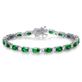 Pulsera de plata de ley con esmeralda talla fancy corte tenis "Glamour Radiance" piedra de nacimiento de mayo