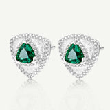 Trinity Textured Silver Earrings in Created Emerald