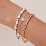 Pulsera de plata de ley con ópalo blanco talla fancy corte tenis "Glamour Radiance" piedra de nacimiento de octubre