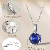 Collar con colgante de piedra de nacimiento zafiro de septiembre en oro blanco macizo de 14K y cadena de plata de ley FANCIME "Flor Eterna"