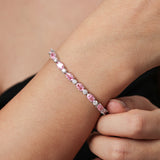 Pulsera de tenis de plata de ley con turmalina piedra de nacimiento de octubre "Glamour Radiance" Cadena bolo clásica