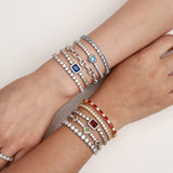 FANCIME "Axis" Pulsera de tenis de plata de ley con rubí piedra de nacimiento de julio corte radiante