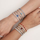 Pulsera de tenis de plata de ley con topacio de nacimiento de diciembre en corte corazón "Axis" de FANCIME