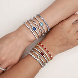Pulseras de tenis de plata de ley con peridoto, piedra de nacimiento de agosto "Brillo Cuadrado" FANCIME