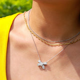 FANCIME Collar de cadena clásica de plata de ley con eslabones cuadrados "Gracia iluminada por el sol"