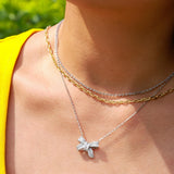 FANCIME Collar de cadena clásica de plata de ley con eslabones florales "Gracia iluminada por el sol"