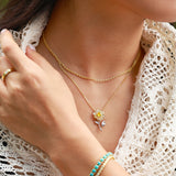 FANCIME Collar de cadena clásica de plata de ley con eslabones florales "Gracia iluminada por el sol"
