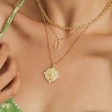 FANCIME "My Sunshine" Collar giratorio de plata de ley con girasol, nácar y citrino, piedra de nacimiento