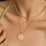 FANCIME Collar de cadena clásica de plata de ley con eslabones florales "Gracia iluminada por el sol"