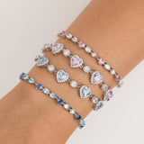 Pulsera de tenis de plata de ley con corazón halo "Srta. Encantadora" de FANCIME