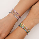 Pulsera de tenis de plata de ley con piedra de nacimiento rosa "Dawn" de FANCIME