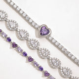 FANCIME "Axis" Pulsera de tenis de plata de ley con amatista piedra de nacimiento de febrero corte corazón