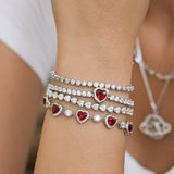 FANCIME "Axis" Pulsera de tenis de plata de ley con rubí piedra de nacimiento de julio corte corazón
