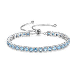 Pulsera de tenis FANCIME "Eternal Elegance" con piedra de nacimiento de marzo Aguamarina de plata esterlina Cadena bolo clásica