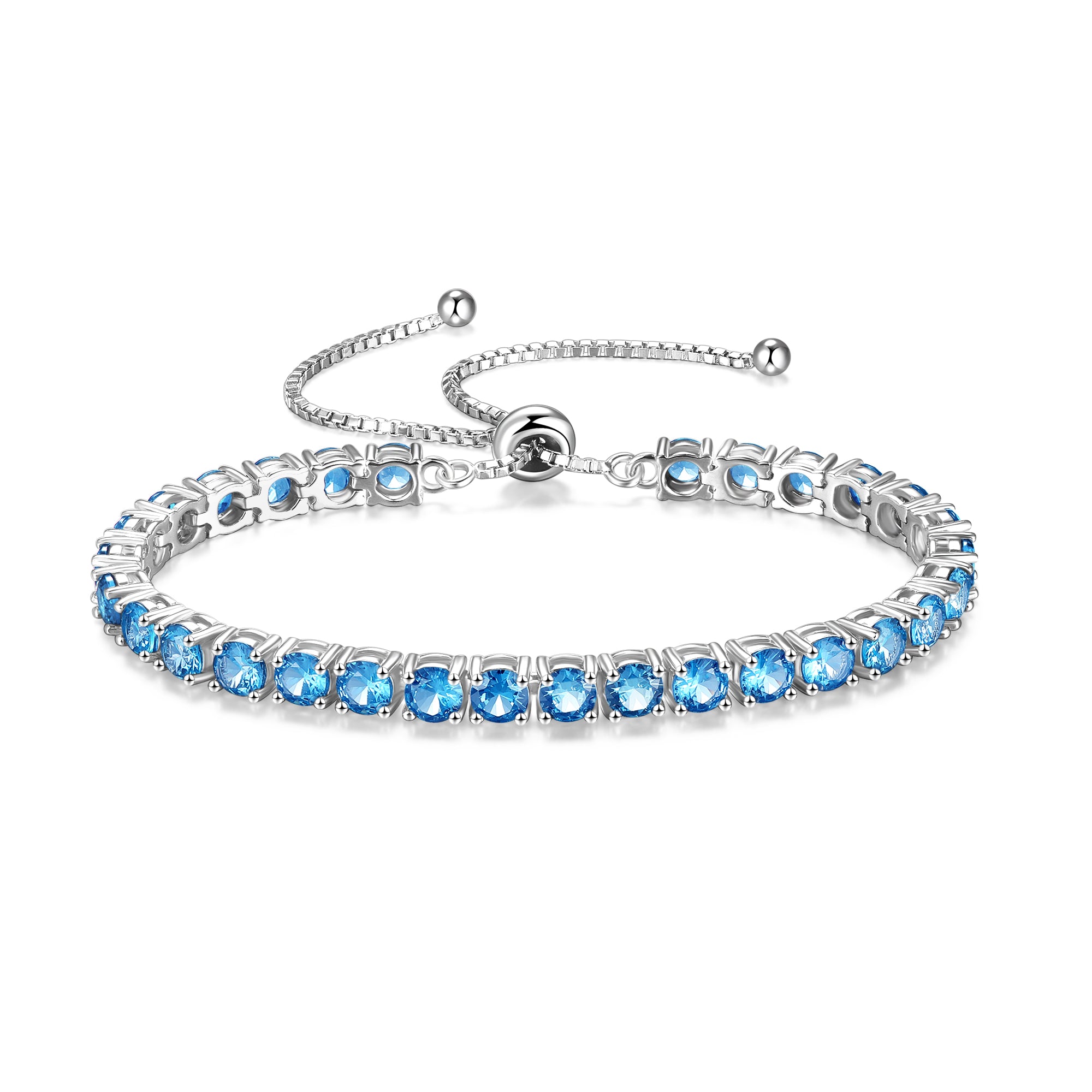 Pulsera de tenis de plata de ley con topacio piedra de nacimiento de diciembre "Eternal Elegance" Cadena bolo clásica