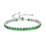 Pulsera de tenis clásica de plata de ley con esmeralda, piedra de nacimiento de mayo "Elegancia Eterna"