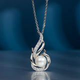 Collar de piedra de nacimiento de junio FANCIME Collar de perla de fénix Perla de agua dulce genuina de 9-10mm en plata de ley Joyería fina para mujer