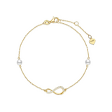 Pulsera de infinito de oro amarillo de 14K con perlas de agua dulce de 4MM, pulsera ajustable, joyería fina