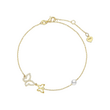 Pulsera de mariposa de oro amarillo de 14K con perlas de agua dulce de 4MM, pulsera ajustable de lujo, perla auténtica