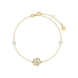 Pulsera de flor de rosa de oro amarillo de 14K con perlas de agua dulce de 4MM, pulsera ajustable de lujo, joyería fina