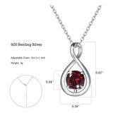 Collar con colgante de plata esterlina símbolo infinito "Abrazo infinito" con granate piedra de nacimiento de enero - Plata